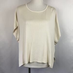 Misook Women's White Short Sleeve Ribbed Sweater Top Size Small